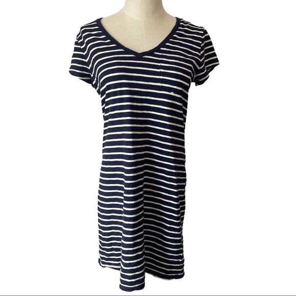 Gap navy  blue white shirt sleeved striped t-shirt dress - Picture 1 of 8